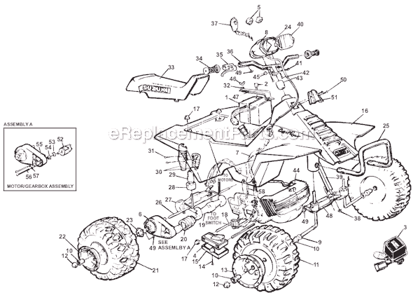 Page A Diagram and Parts List for 76262-86550  Power Wheels Ride-On ATVs
